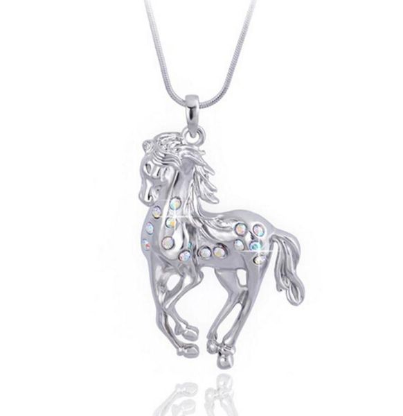 

crystal horse pendant necklace white gold plating animal jewelry long necklace trendy alloy crystal pendant korean jewelry new 9504799, Silver