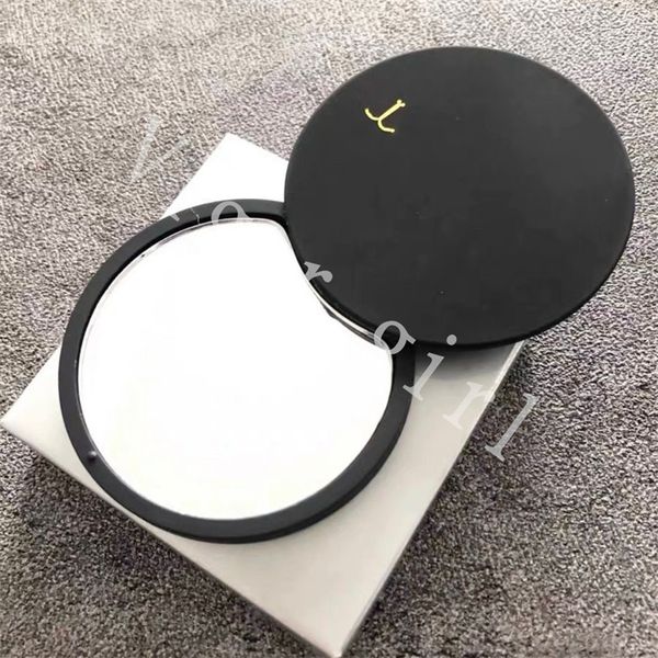 

luxury compact mirrors brand fashion acrylic cosmetic round mirror black color folding velvet dust bag mirror with gift box gold makeup tool