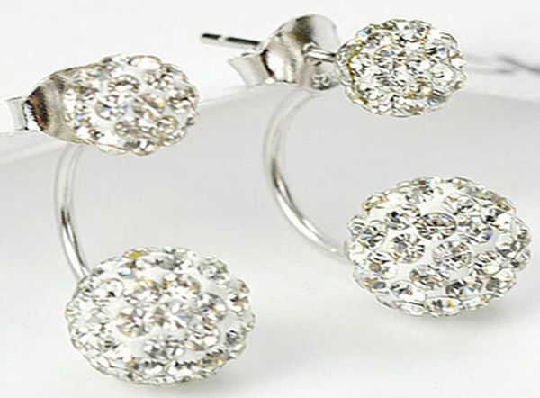

double sided shambala ball stud earrings diamond crystal disco beads earings 925 silver plated fine jewelry for women7267958, Golden;silver