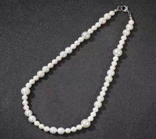 

16 18 20 inches pearl chain necklaces men women hip hop luxury designer pearls beaded necklace pearl beads chains wedding jewelry 9910148, Silver