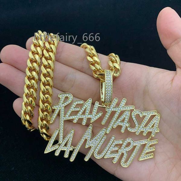 

gold hip hop iced out cz capital initial letter real hasta la muerte necklace, Silver