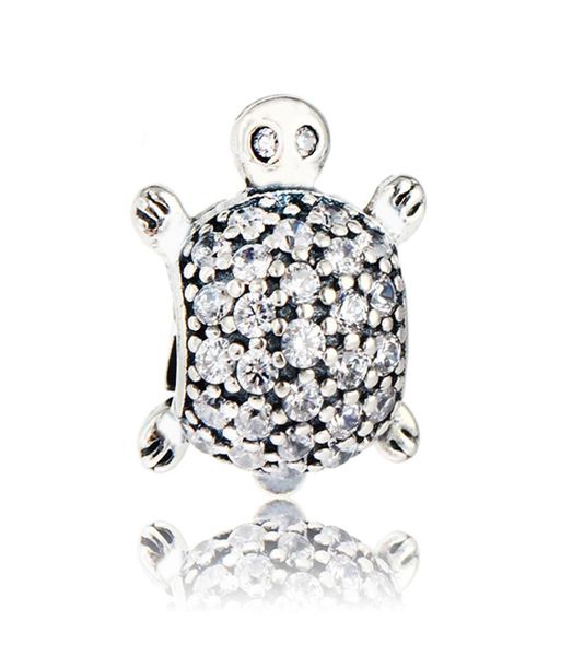 

diy fit bracelet real 100% 925 sterling silver turtle silver charm bead with clear cz for women original wholesale2935605, Black
