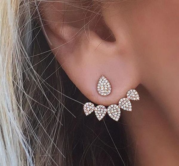 

fashion water drop stud earrings rhinestone front back paw double sided stud earrings for women ear jacket piercing earings kka19100404, Golden;silver