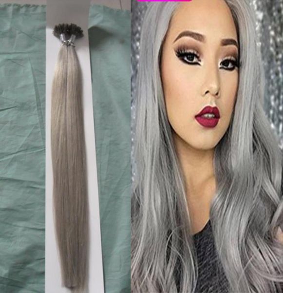 

silver gray u tip hair extensions human 100g remy pre bonded hair extension 100s silver grey hair extensions micro4601221, Black