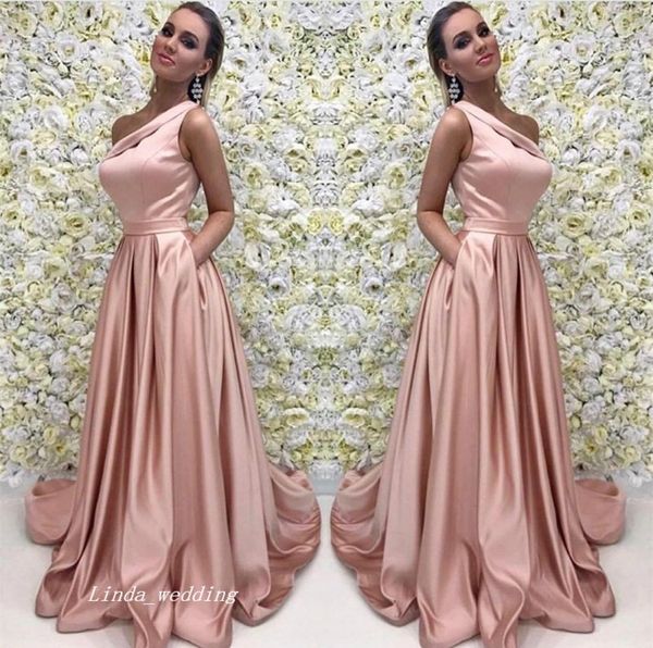 

a line pink long evening dress one shoulder satin formal prom party event gown plus size custom made3752550, Black;red