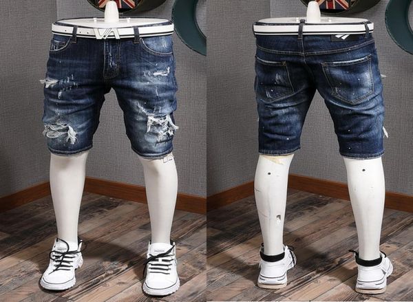 

plus size 38 destroyed effect patchwork jeans shorts mens zipper patches denim shorts motocycle short cowboy8010417, Blue