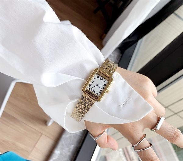 

square watch women tank montre de luxe tank wristwatches plated rose gold orologi casual metal designer watches 2 styles fashion simple dh01, Slivery;brown