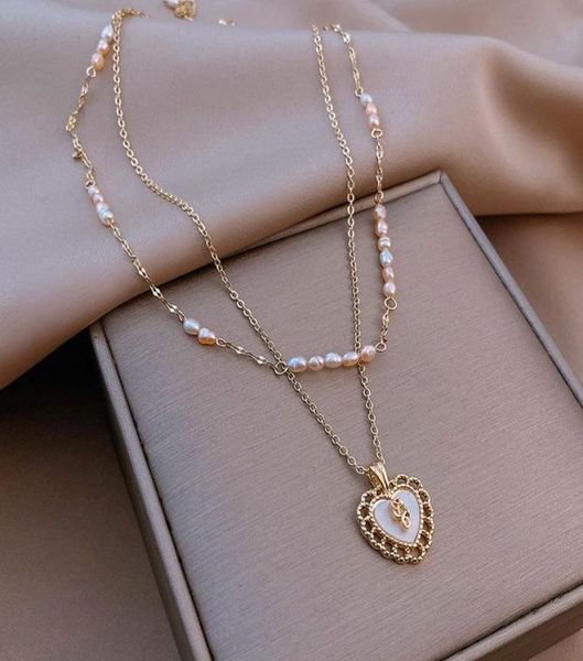 

chains 2 pcs necklace for women love heart pendant neck jewelry beaded choker thin alloy chain gift girls lb1776493, Silver