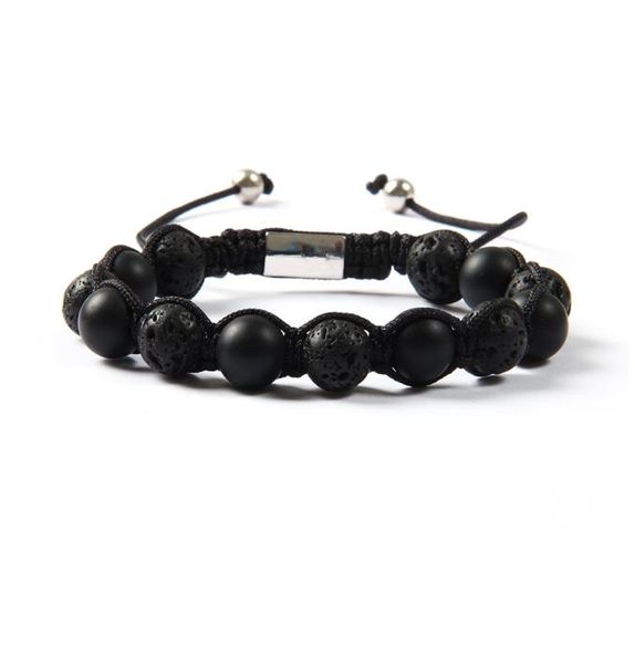 

jewelry whole 10pcslot 10mm lava rock stone with natural matte stone beads macrame bracelet for men039s gift6255634, Black