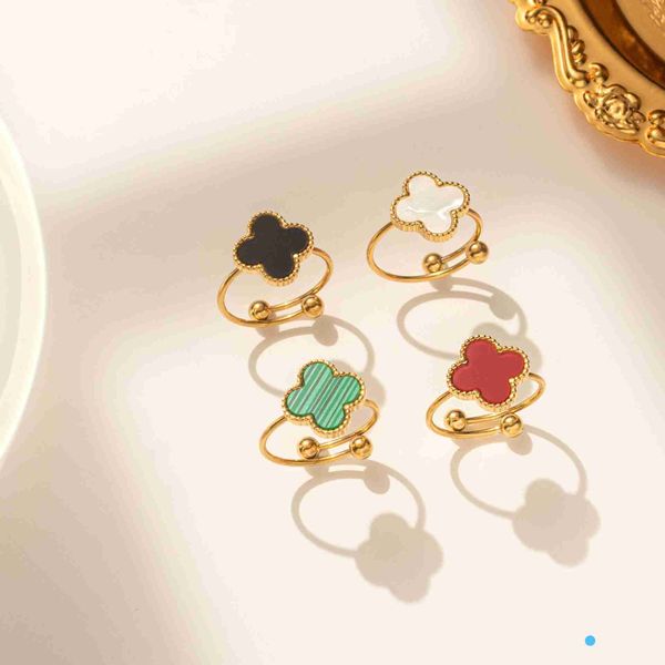 

the four-leaf clover kaleidoscope ring female minority design sense of fashion simple clover jewelry plated black red green, Silver