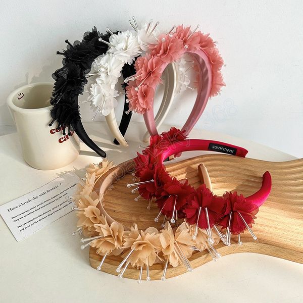 

creative headband fashion flower crystal sponge hair band fashion hair accessories for women headpiece, Slivery;white