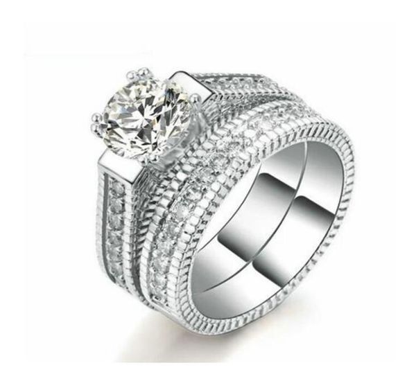 

silver color luxury 2 rounds bijoux fashion wedding ring set cubic zirconia jewelry for women as chirstmas gift5104033