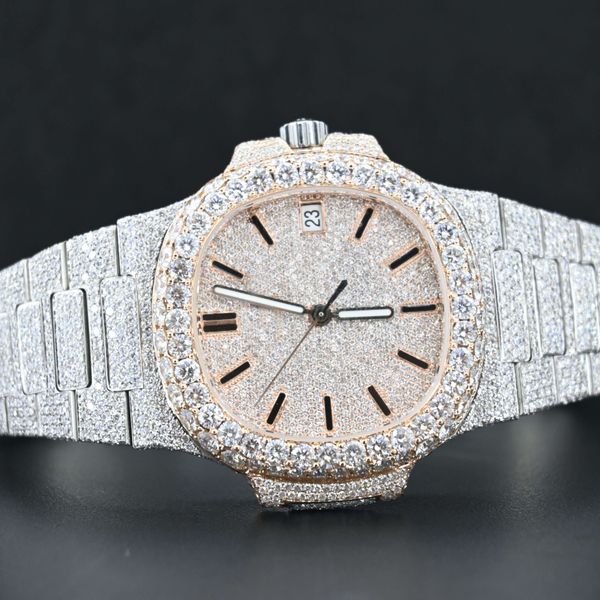 

vvs moissanite baguette diamond fully icedout fully handmade antique watch, Silver