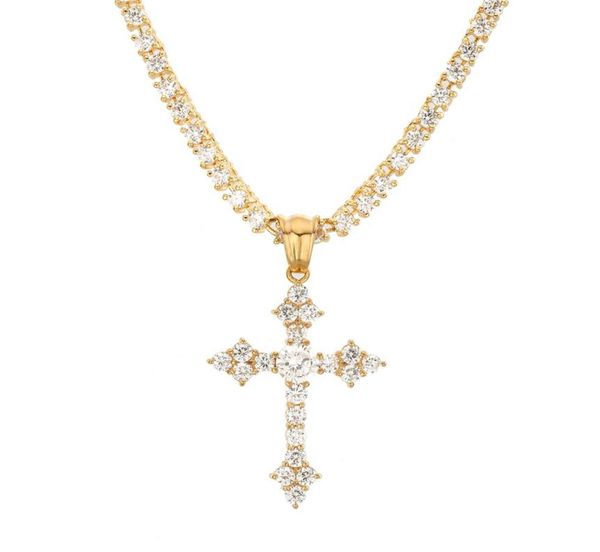 

new mens luxury micro pave iced out cubic zirconia cross pendant necklace fashion charm jewelry with tennnis chain204h7540919, Silver