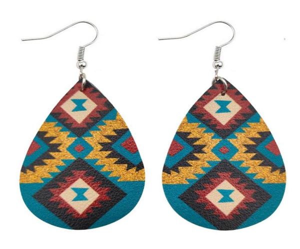 

dangle chandelier geometric zigzag pattern uv print pu leather teardrop aztec earrings for women fashion ethnic jewelry bijoux g9321319, Silver