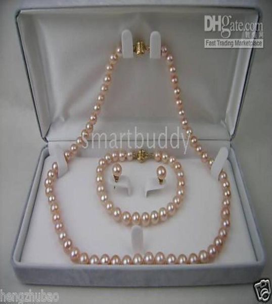 

fine natural 78mm akoya pink pearl necklace bracelet earrings set 14k3805658, Black