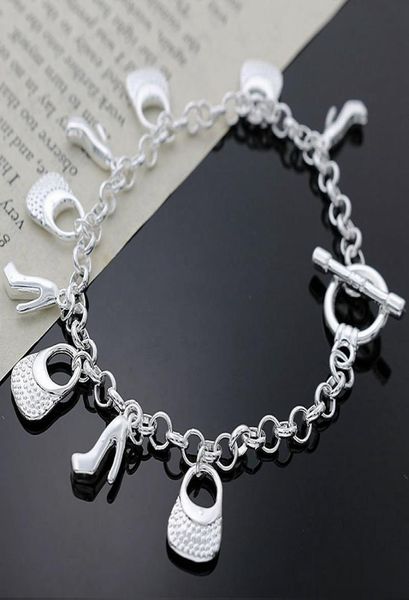 

fine 925 sterling silver shoe bag chain bracelet for women menfashion party european charm 8inch bracelet italy 2018 new arrival 2169264, Black