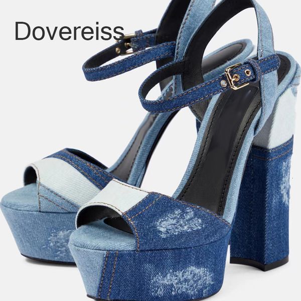 

sandals dovereiss jeans shoes woman summer fashion waterproof buckle chunky heels cowboy sandals big size 40 41 42 43 230714, Black