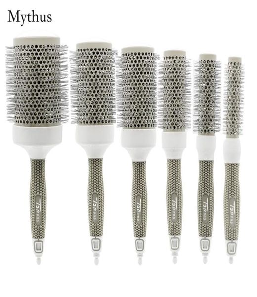 

6 sizes professional nano ceramic air rolling brush rubber tip handle curling straightening hair round brush sets for salon6945169, Silver