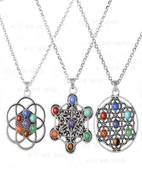 

yoga 7 chakra tree of life pendant necklace healing natural stone crystal craft necklaces for women fashion jewelry will and sandy7487602, Black
