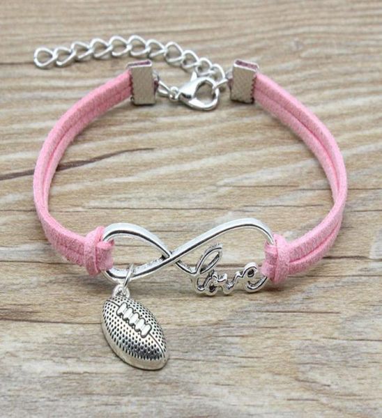 

infinity love football charm suede leather bracelets pink red black gifts for women men sports team bracelets jewelry7129020, Golden;silver