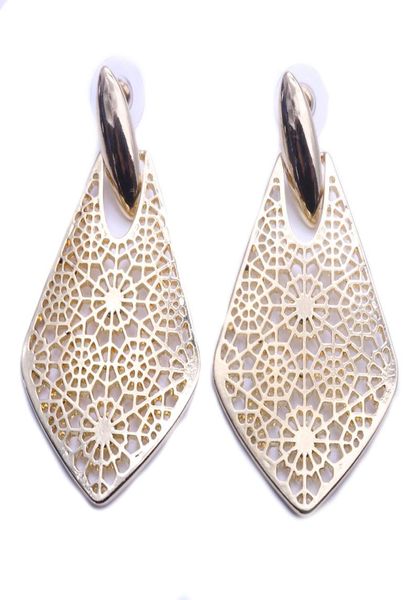 

2colors style alloy geometry hollow out flower earrings fashion silver gold plated dangle earrings for women9897147, Golden;silver