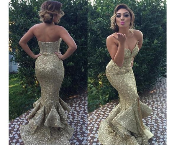 

luxury gold sequin ruffled skirt mermaid prom dress side slit slim simple evening new arrival formal gowns7033203, Black