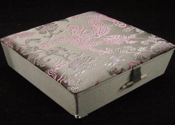 

chinese bracelet gift boxes jewelry 10pcs mix color pattern 44 inch silk fabric square lined box5012914, Black;white
