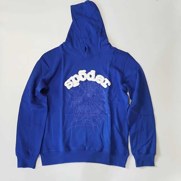 

young thug star same sp5der 555555 hoodie blue hoodie embroidery, Black
