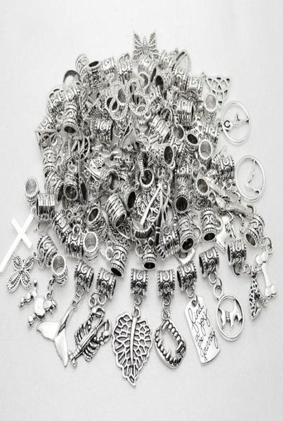

100pcs/lot alloymixed vintage charms pendant big hole beads fit charms bracelets necklace diy jewelry making1526476, Bronze;silver