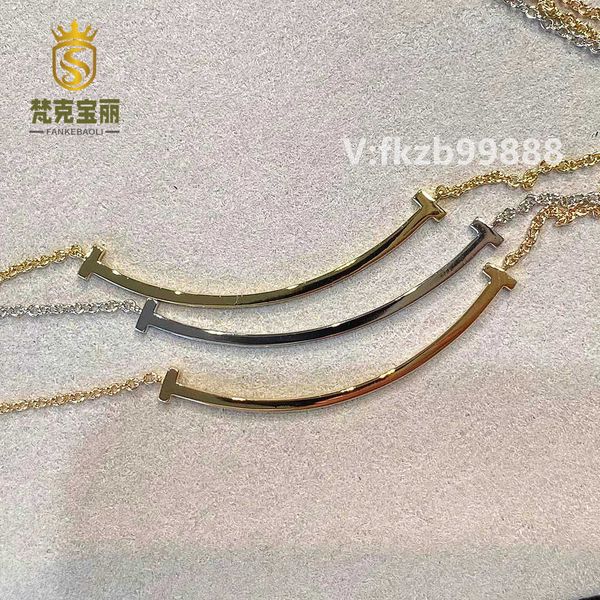 

designer new v gold edition tiffay smile necklace female medium 925 silver plated 18k rose large full diamond smiling face collar chain, Black