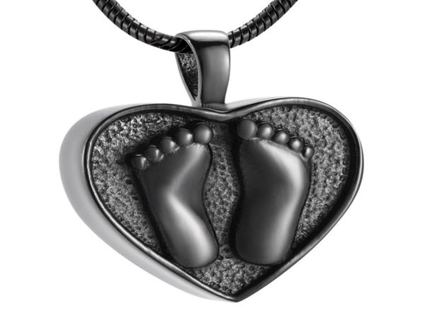 

ijd10002 black color human foot engraving heart cremation pendant hold loved ones ashes stainless steel jewelry funeral casket2798806, Silver