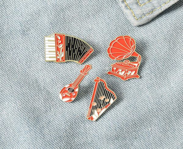 

cool cartoon music instruments enamel pins fashion speakers guitar piano brooches lapel pin bag1165234, Gray
