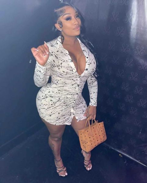 

spring and autumn new long sleeve printed high waist women's dress, White;black