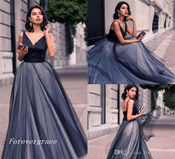 

2019 v neck evening dress long tulle backless formal holiday wear prom party gown custom made plus size5024908, Black;red