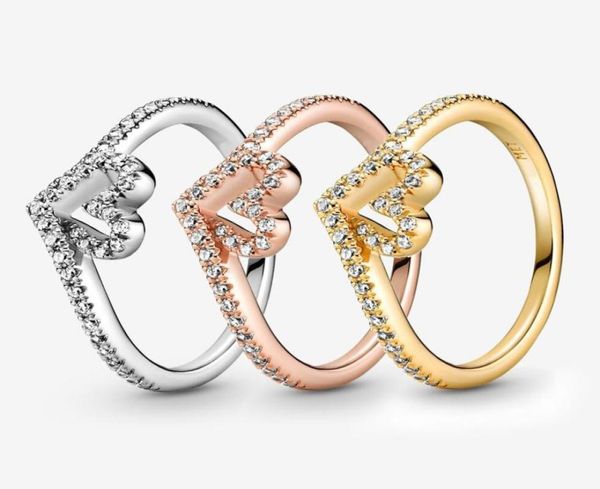

high polishing 925 sterling silver sparkling wishbone heart ring for women wedding rings fashion engagement jewelry accessories6009849, Slivery;golden