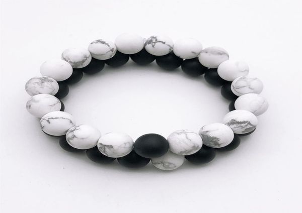

10mm matte white howlite matte black onyx beads braceletgemstone braceletturquoise round beadselastic braceletwhole brac3997843