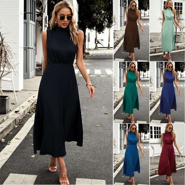 

diyun design solid color dress summer elegant sleeveless, Black;gray