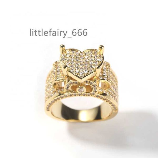 

iced out luxury diamond heart ring micro paved cz men women hip hop jewelry engagement wedding couple rings, Silver