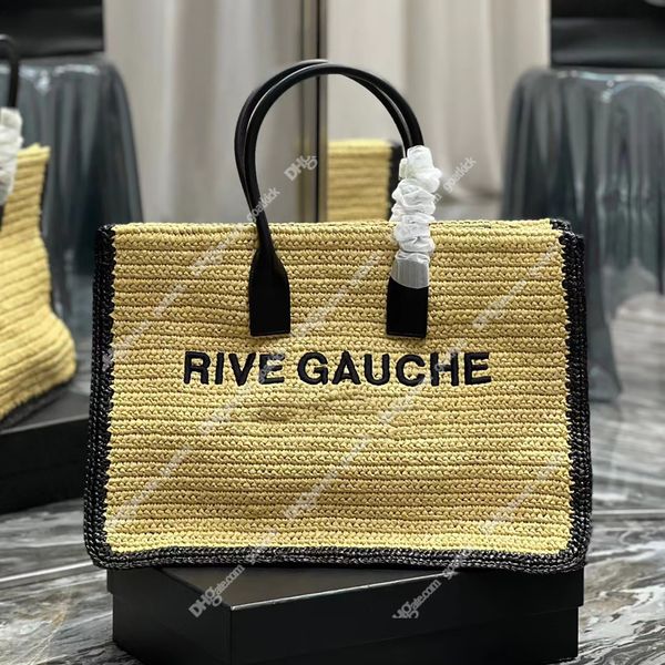 

rive gauche beach tote bag striped canvas gauche leather totes bags straw large beach handbags women ladies luxurys designers handle travel