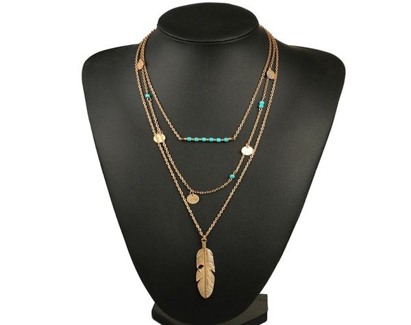 

women necklace feather statement necklaces pendants vintage jewelry multi layers long necklace women nl5797985805, Silver
