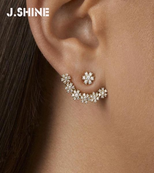 

jshine front and back women multicolor crystal snowflake stud earrings for women charm statement flower earring fashion jewelry3992691, Golden;silver
