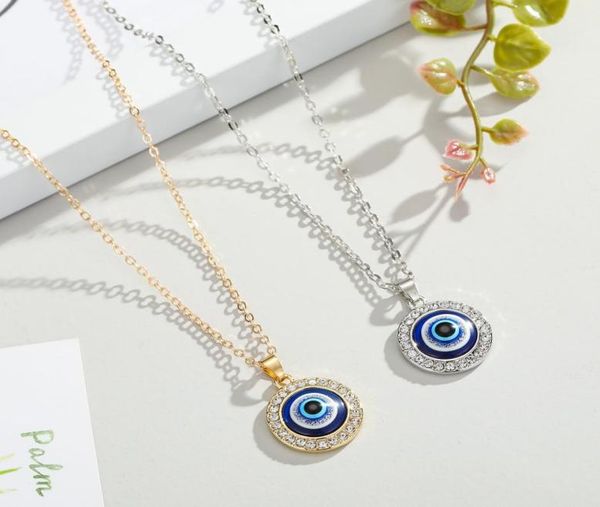 

s2019 turkish symbol evil blue eyes pendant necklace resin bead pendant necklace women men nazar turkey arabic islamic lucky charm8958481, Silver