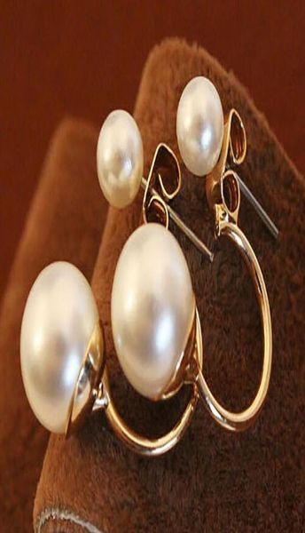 

fashion crystal rhinestone jewelry women ear stud earrings double pearl3823892, Silver