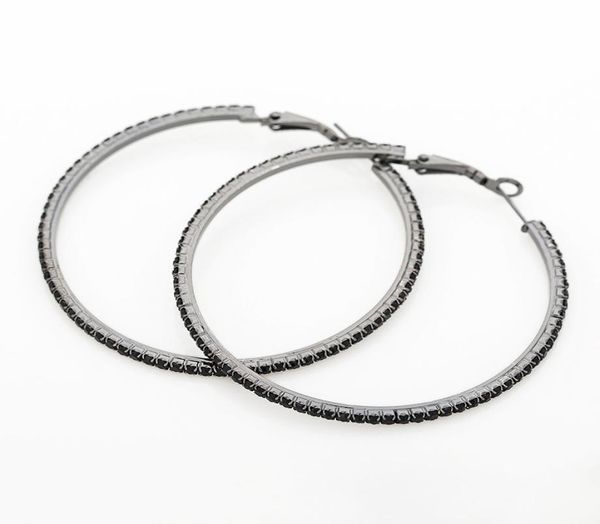 

new big hoop earrings accessories cool fashion black rhinestone big circle earrings women party gift queen e0308123853, Silver