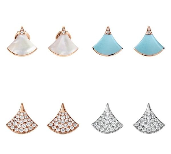 

925 sterling silver motherofpearl fan earrings ladies diamondstudded casual highend fashion brand personality jewelry 2110139497617, Golden;silver