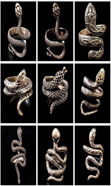 

whole 30pcslot mix retro punk exaggerated snake ring men women hip hop animal cool biker rocker jewelry antique siver mal8826764, Silver
