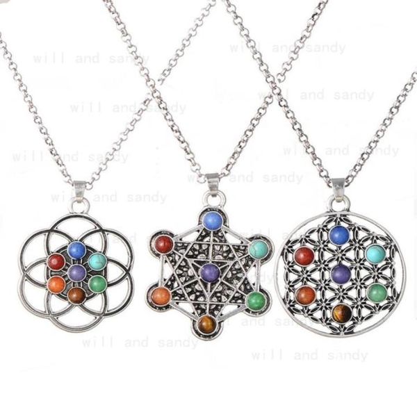 

yoga 7 chakra tree of life pendant necklace healing natural stone crystal craft necklaces for women fashion jewelry will and sandy5870184, Black