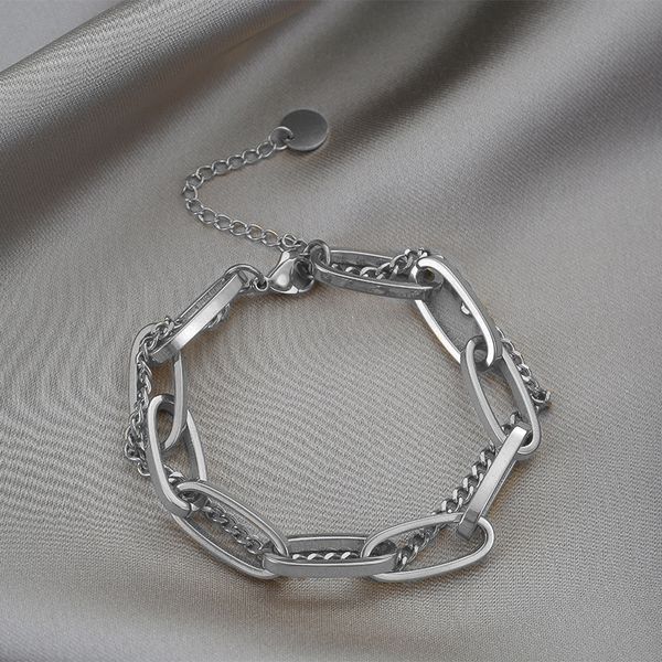 

titanium steel retro fashion gold long chain pendant double layer thick bracelet women's fashion brand accessories, Black