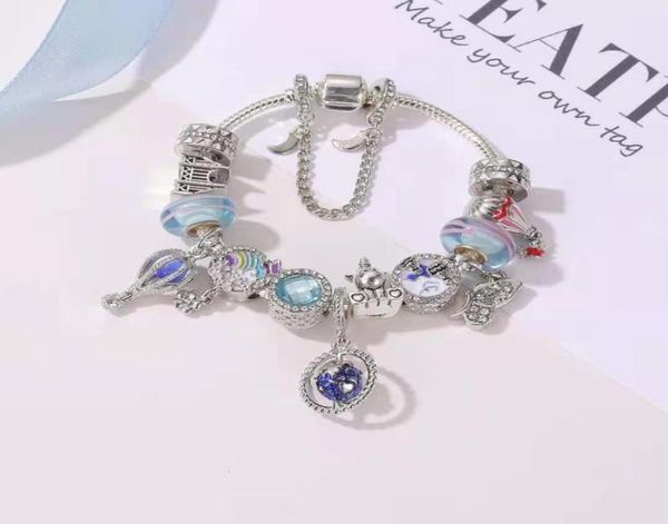 

1721cm air balloon charms bracelets souvenir bracelet globe and unicorn beads as gift diy jewelry pink and blue accessories2869920, Golden;silver